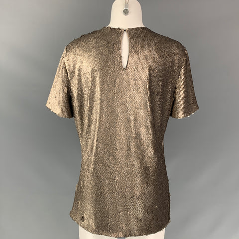 PRABAL GURUNG Size 6 Gold Polyester Sequined Short Sleeve Dress Top
