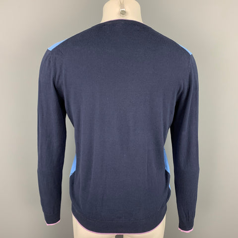 MASSIMO REBECCHI Size M Blue & Navy Argyle Cotton V-Neck Pullover