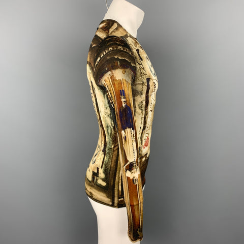 GAULTIER 2 by JEAN PAUL GAULTIER Size S Brown & Beige Print Rayon Crew-Neck Pullover