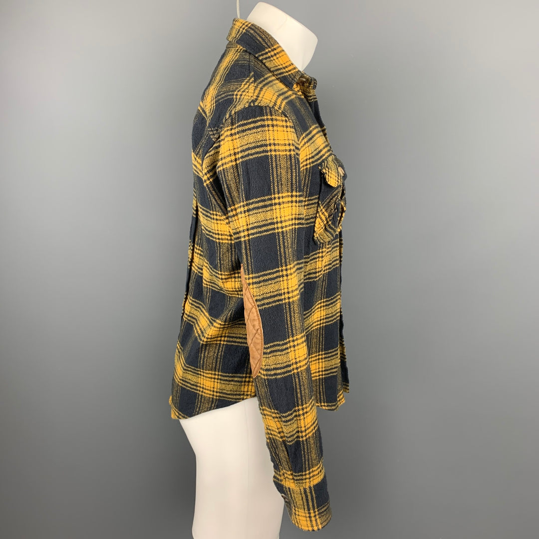 BAND OF OUTSIDERS Size S Navy & Yellow Plaid Cotton Long Sleeve Shirt