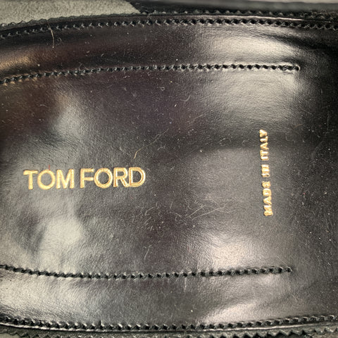 TOM FORD Size 12 Black Solid Leather Slip On Loafers