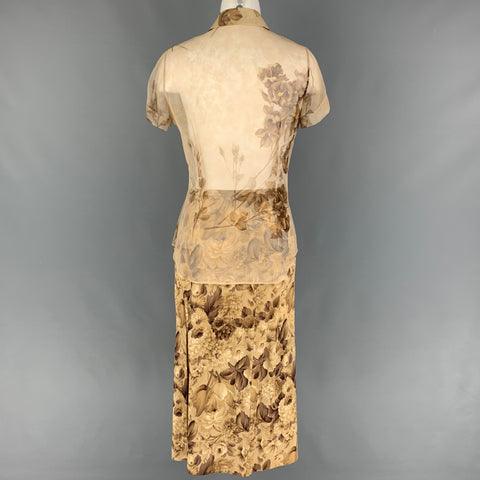 DOLCE & GABBANA Size 6 Beige Brown Silk Floral Pencil Skirt Set