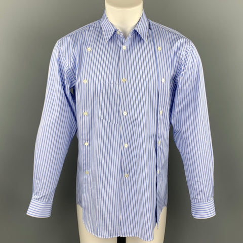 COMME des GARCONS SHIRT Size M Blue Stripe Cotton Button Up Long Sleeve Shirt