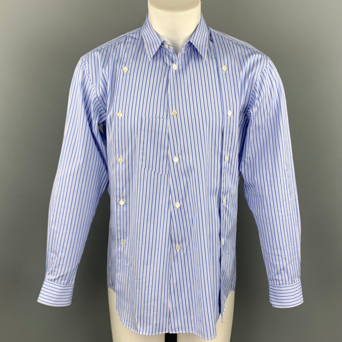 COMME des GARCONS SHIRT Size M Blue Stripe Cotton Button Up Long Sleeve Shirt