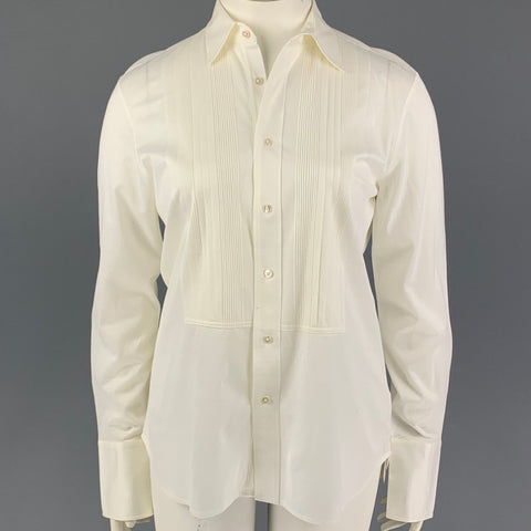 RALPH LAUREN Black Label Size XL White Cotton Tuxedo Shirt