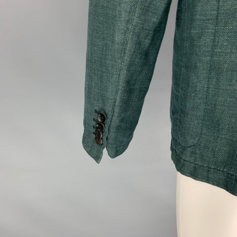 ARMANI COLLEZIONI Size 40 Green Cotton / Linen Notch Lapel Sport Coat
