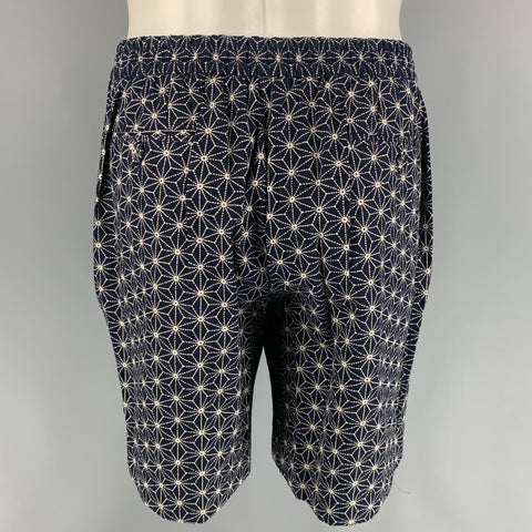 OFFICINE GENERALE x BARNEY'S NEW YORK Taille 34 Short en coton imprimé indigo et blanc