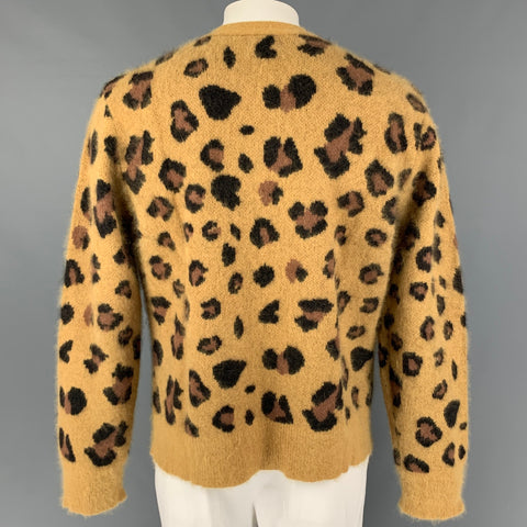 CHLOE SEVIGNY for OPENING CEREMONY Size M Mustard Dark Brown Animal Print Angora Blend Cardigan