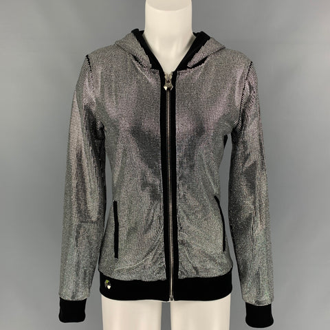 PHILIPP PLEIN COUTURE Size S Silver & Black Cotton Studded Hooded Jacket