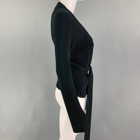SONIA RYKIEL Size 6 Black Cotton Textured Belted Cardigan