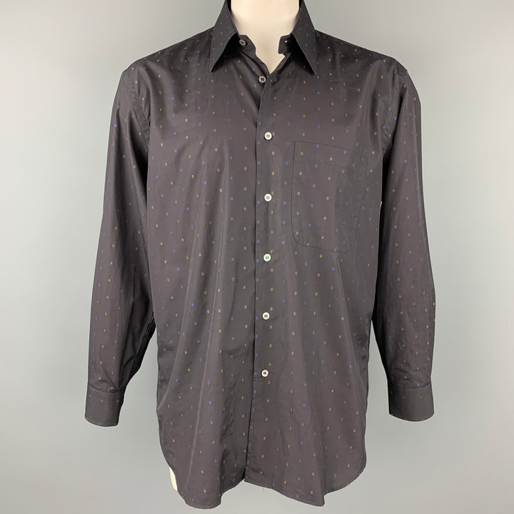 BRIONI Size L Black Dots Cotton Button Up Long Sleeve Shirt