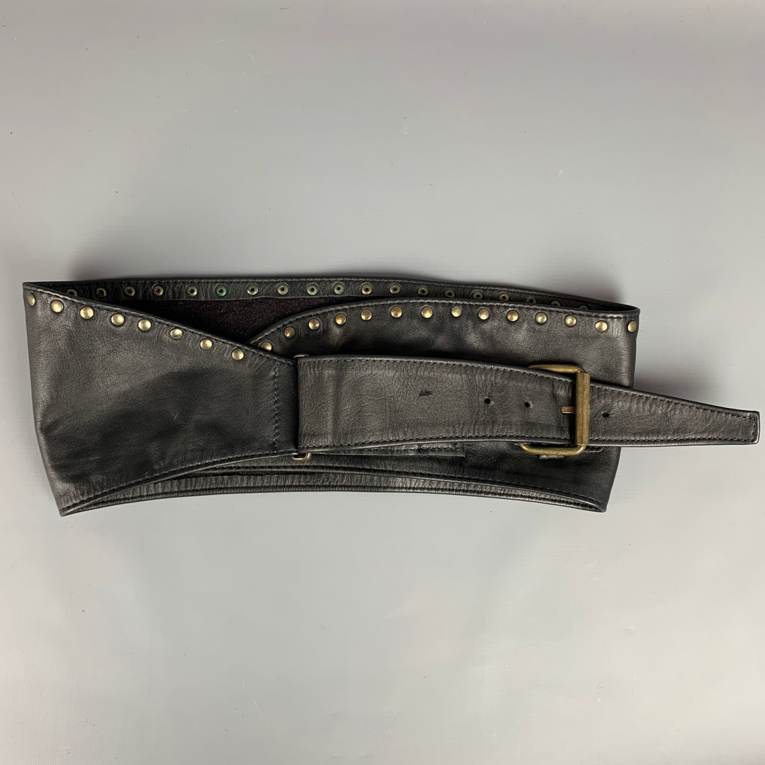 NO BRAND Size S Black Studded Leather Wide Belt