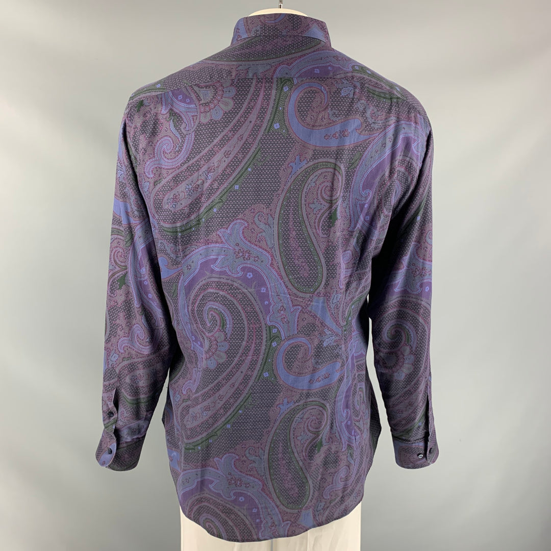 ETRO Size XXL Purple Paisley Cotton Button Up  Long Sleeve Shirt