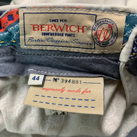 BERWICH Size 28 Cream Cotton Elastane Flat Front Casual Pants