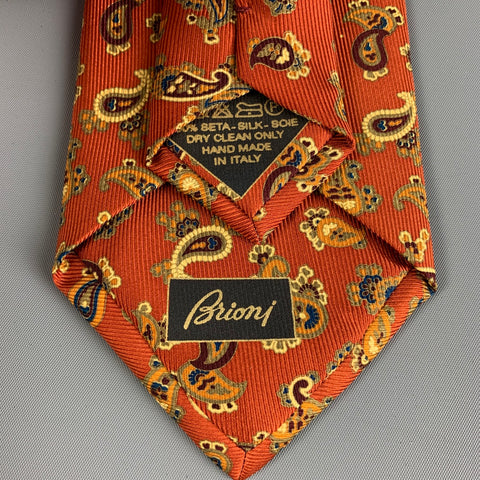 BRIONI Brick Tan Paisley Silk Tie