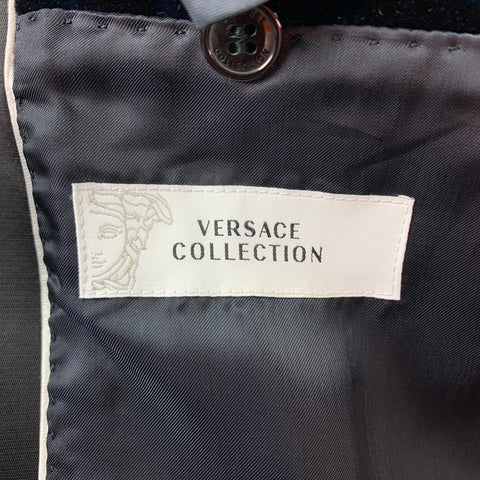 VERSACE COLLECTION Size 40 Navy & Black Leopard Print Shawl Collar Sport Coat
