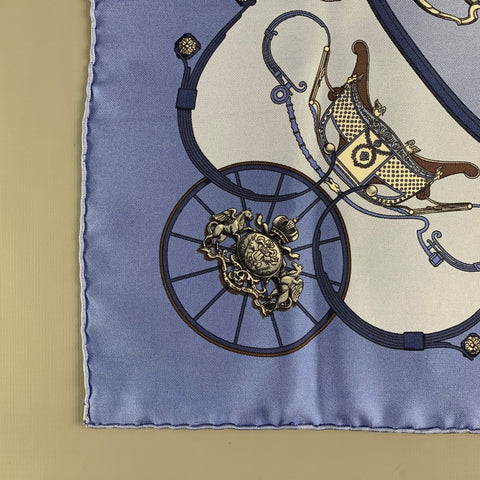 HERMES Springs  Blue Light Blue Equestrian Silk Twill Pocket Square