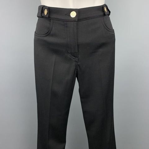 ROBERTO CAVALLI Size 2 Black Tweed Gold Button Dress Pants