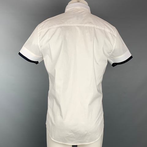 EMPORIO ARMANI Size M White Cotton Zip Up Short Sleeve Shirt