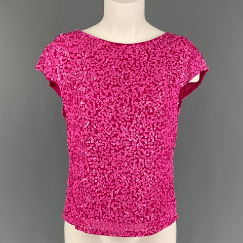 ALICE + OLIVIA Size M Pink Silk Sequined Cap Sleeves Dress Top