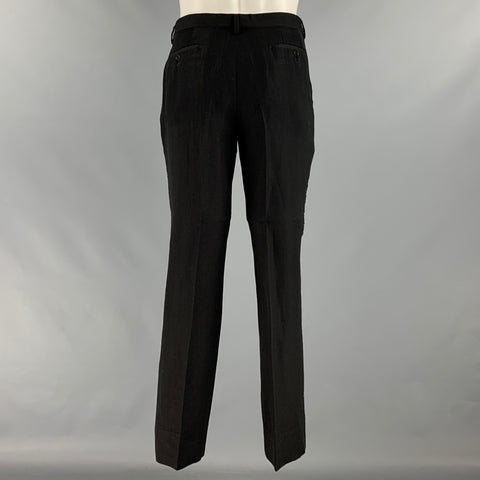 JOHN VARVATOS Taille 40 Noir Solide Lin Laine Peak Revers Smoking