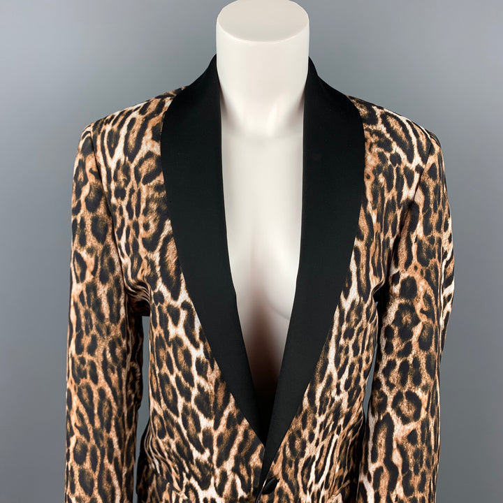 R13 SS 2019 Size L Tan & Black Leopard Print Viscose Blazer Jacket