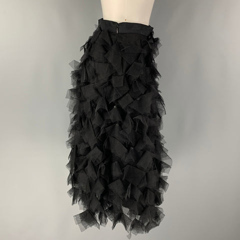 MONIQUE LHUILLIER Size 4 Black Nylon Mesh A-Line Skirt