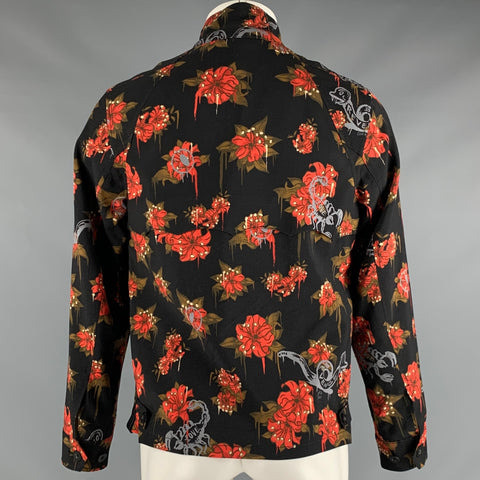 COACH 1941 Size S Black Orange Brown Print Wool Zip Up Jacket