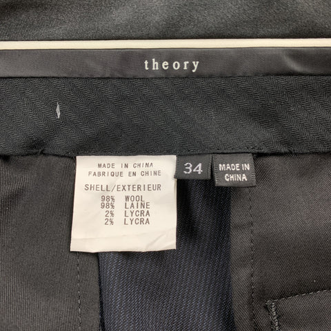 THEORY Size 34 Black Pinstripe Wool Blend Zip Fly Dress Pants