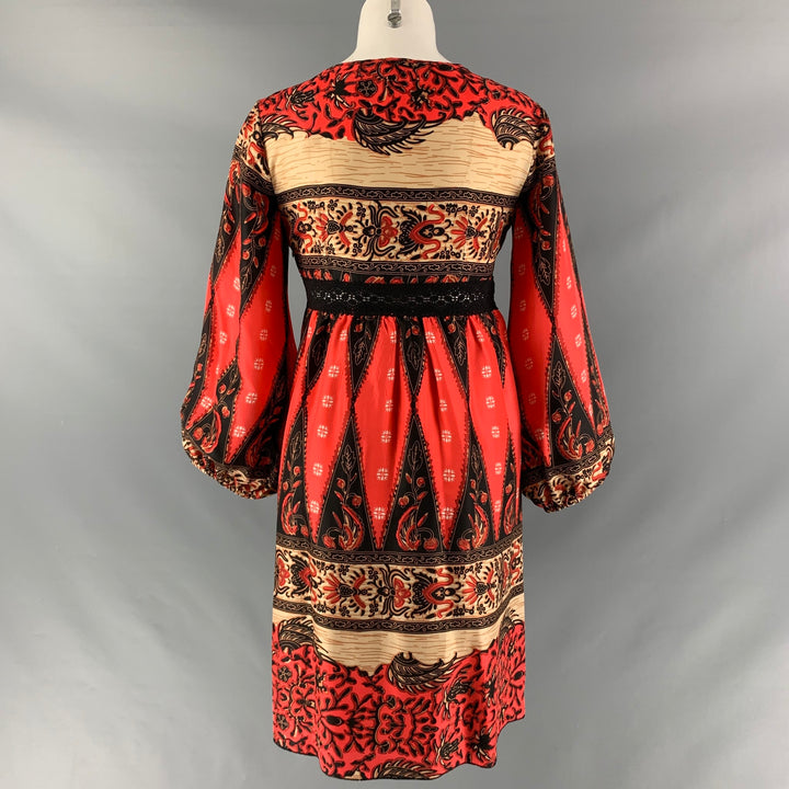 MANOUSH Size 0 Orange Black Silk Handkerchief V-Neck Dress