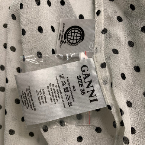 GANNI Size 6 White &  Black Viscose Polka Dot Blouse