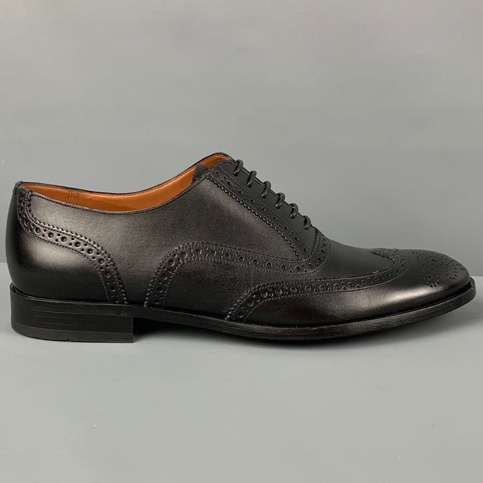 BALLY Size 8 Black Perforated Leather Wingtip Lace Up Shoes