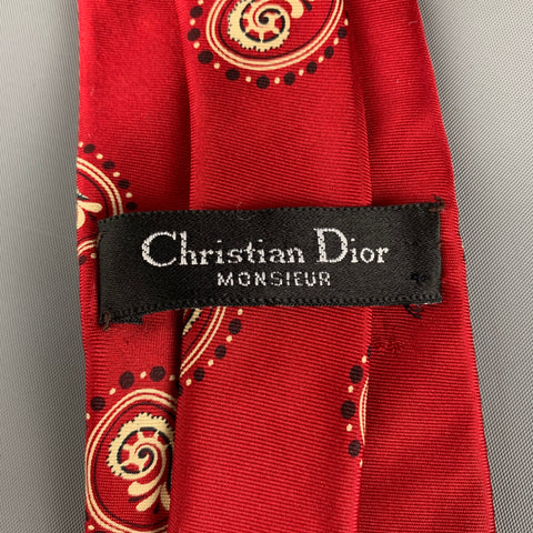 CHRISTIAN DIOR Red Yellow Oval Silk Tie