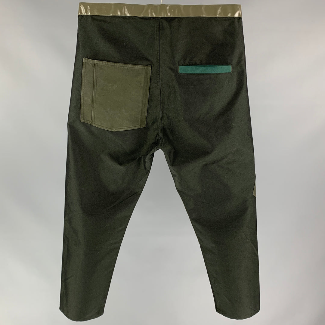 JIL SANDER Size 32 Olive Green Patchwork Cotton Blend Casual Pants