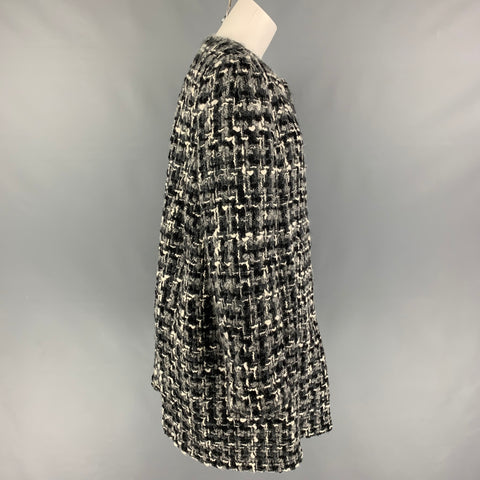 DOLCE &amp; GABBANA Taille 12 Manteau sans col en tweed mélangé de laine gris noir blanc