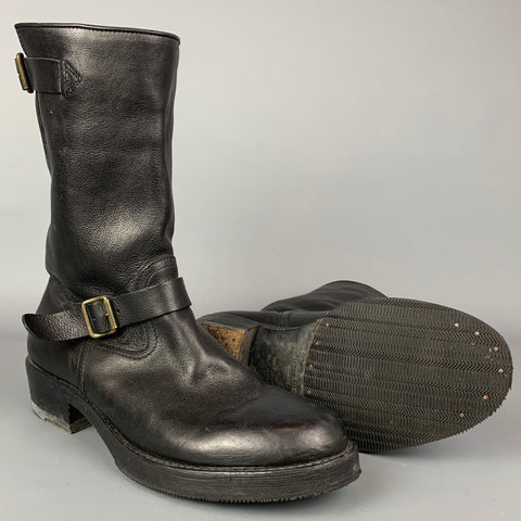 CoSTUME NATIONAL Taille 10 Bottes à enfiler avec ceinture en cuir noir