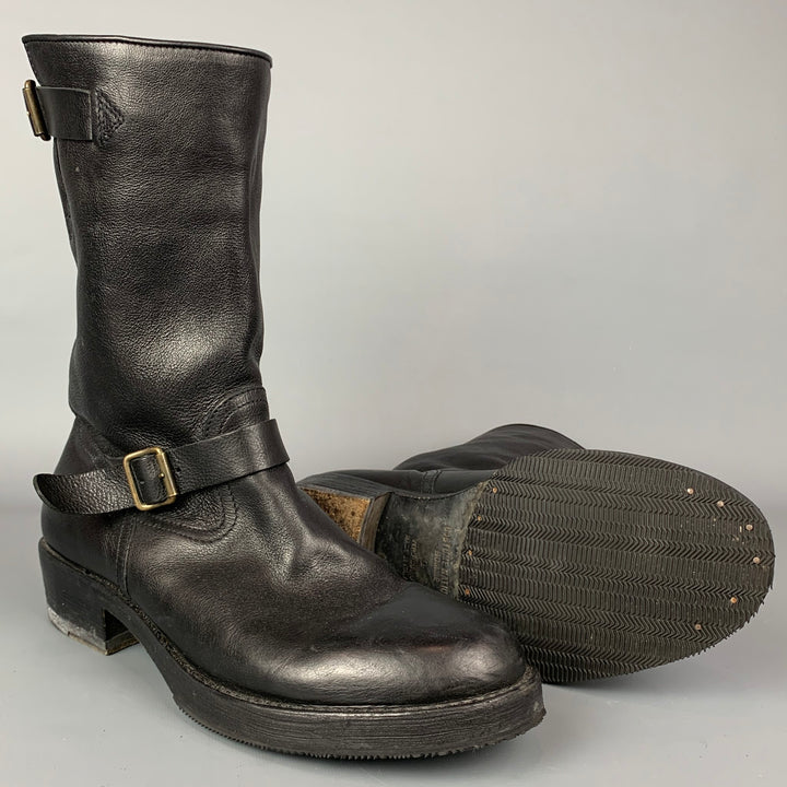 CoSTUME NATIONAL Size 10 Black Leather Belted Pull On Boots