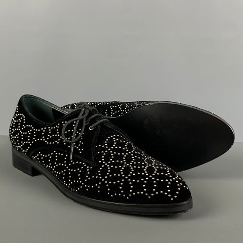 ALAIA Talla 11 Cordones con cordones y adornos de cuero con tachuelas de terciopelo negro y plateado