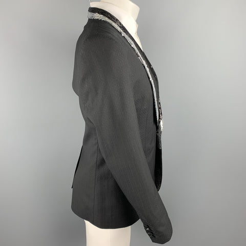 DOLCE & GABBANA Size 36 Regular Black Wool Blend Sequined Shawl Lapel Tuxedo