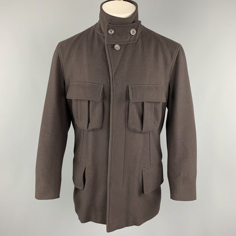 GUCCI Pecho Talla 38 Chaqueta con bolsillos traseros y botones ocultos con solapa de pico de lana marrón
