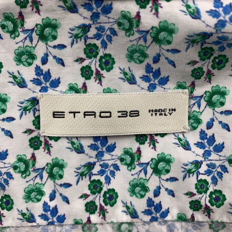 ETRO Size S White & Green Floral Cotton Button Up Long Sleeve Shirt