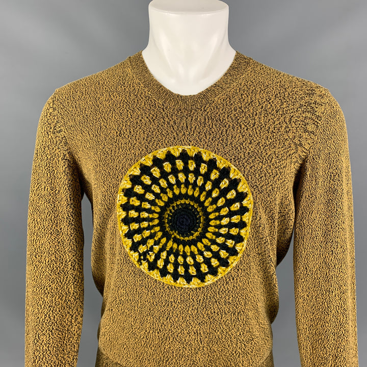 BURBERRY PRORSUM Spring 2012 Size M Mustard Yellow Embroidery Crochet Pullover Sweater