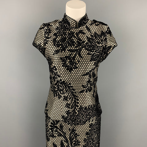 AF VANDERVORST Taille 6 Ensemble jupe en mélange d'acétate jacquard noir et argent