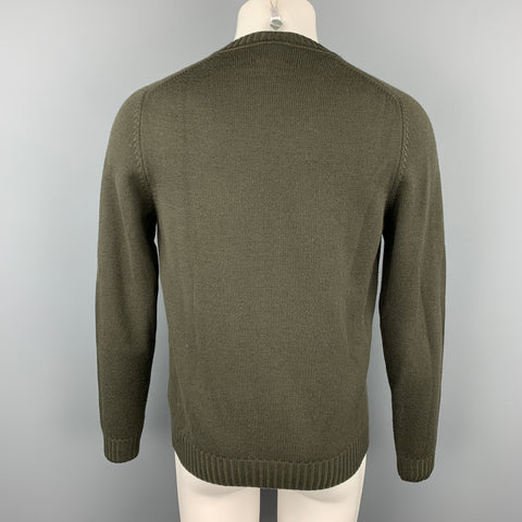 WOOSTER + LARDINI Size M Olive Knitted Wool Buttoned Cardigan