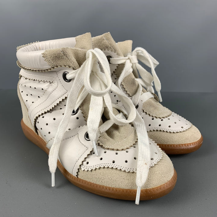 ISABEL MARANT Size 7 White Leather Perforated Wedge Sneakers