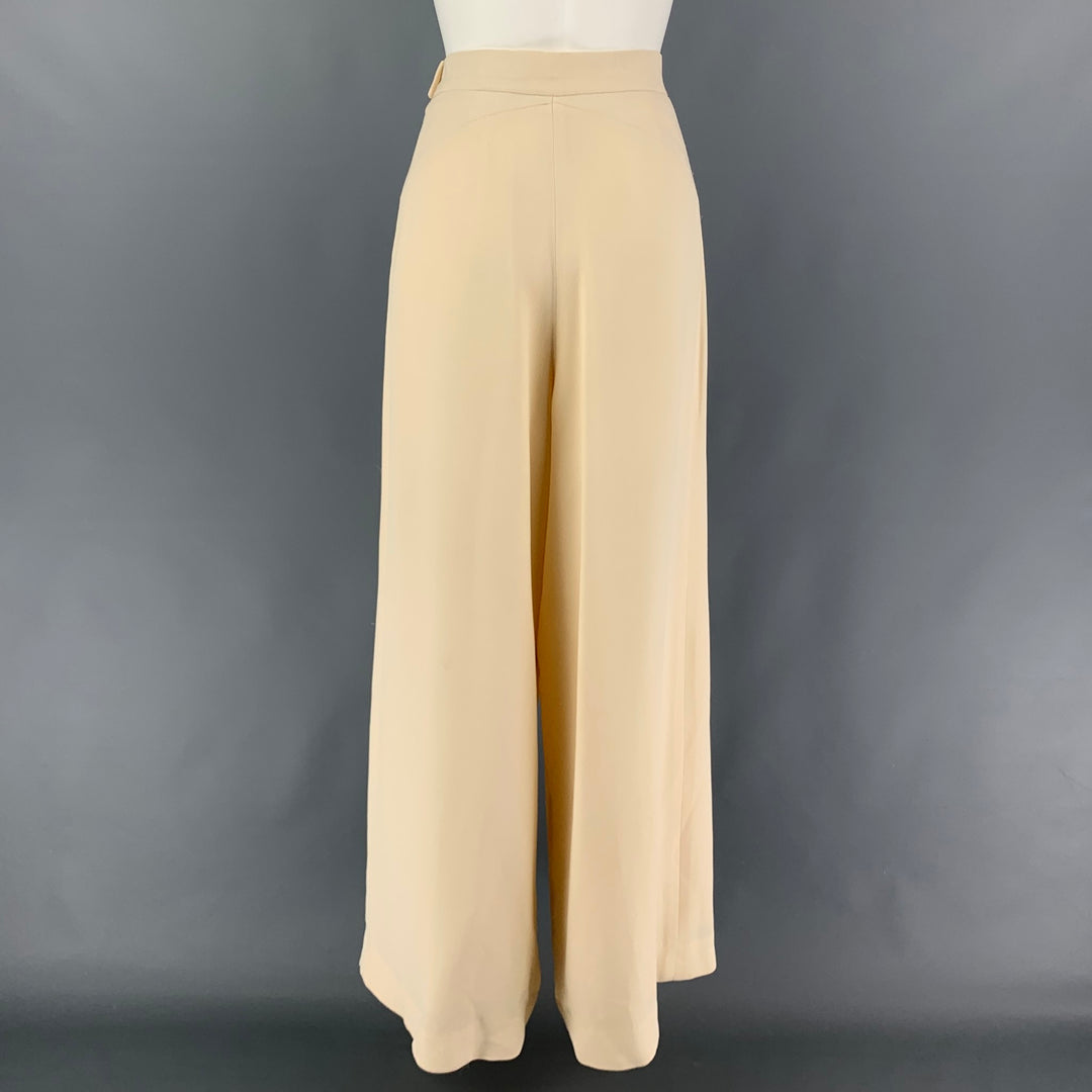CHLOE Size 8 Cream Silk Wide Leg Dress Pants