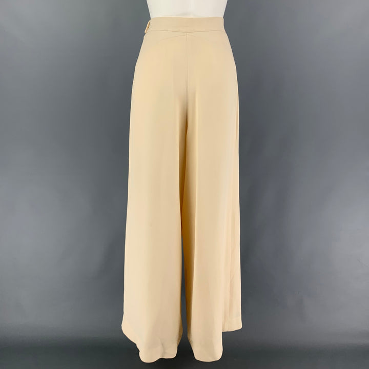 CHLOE Size 8 Cream Silk Wide Leg Dress Pants