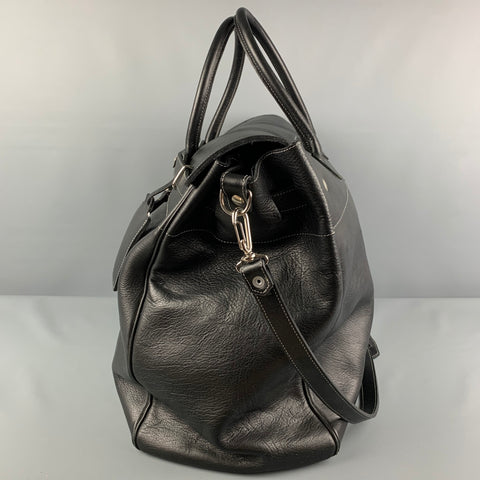 GUIDO Size L Black Contrast Stitch Leather Travel Bag