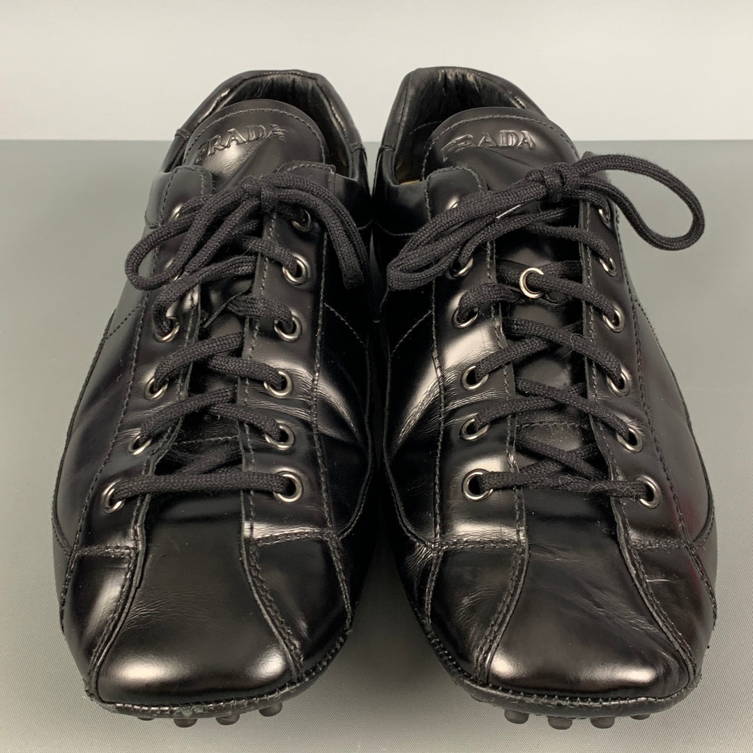 PRADA Size 10.5 Black Leather Drivers Lace Up Shoes – Sui  display picture 1