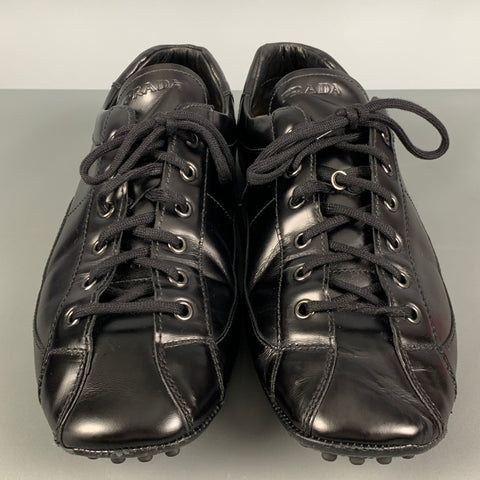 PRADA Size 10.5 Black Leather Drivers Lace Up Shoes